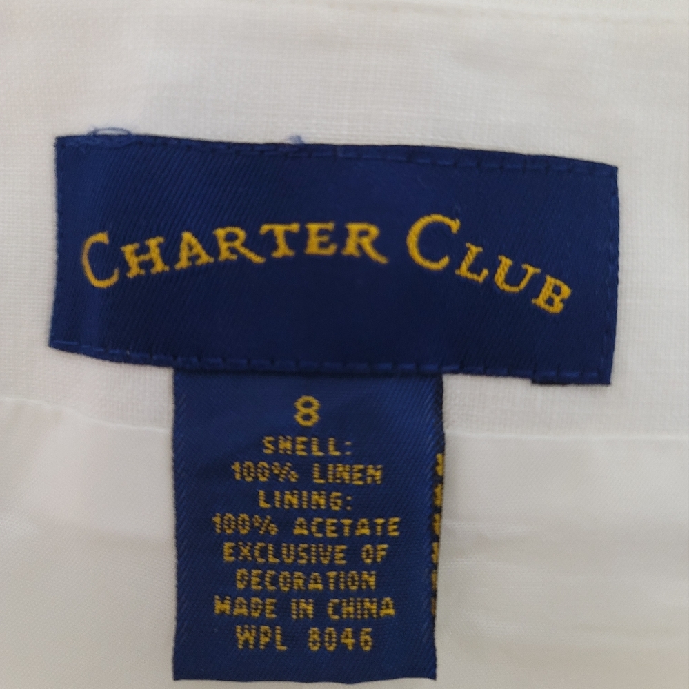 Charter Club White Linen Eyelet Lace Scalloped Hem Straight Leg Pants Size 8 - Picture 11 of 12
